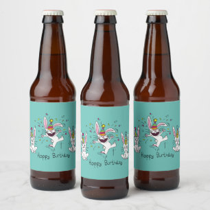 Lycklig hoppy Birthday Bunny Rabbits Beer Labels Ölflaska Etikett