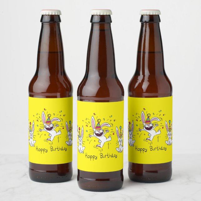 Lycklig Hoppy Birthday Bunny Rabbits Beer Labels Ölflaska Etikett (Flaskor)