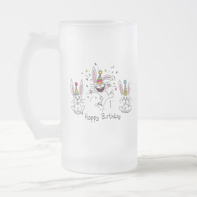 Lycklig Hoppy Birthday Bunny Rabbits Beer Mugg (Vänster)