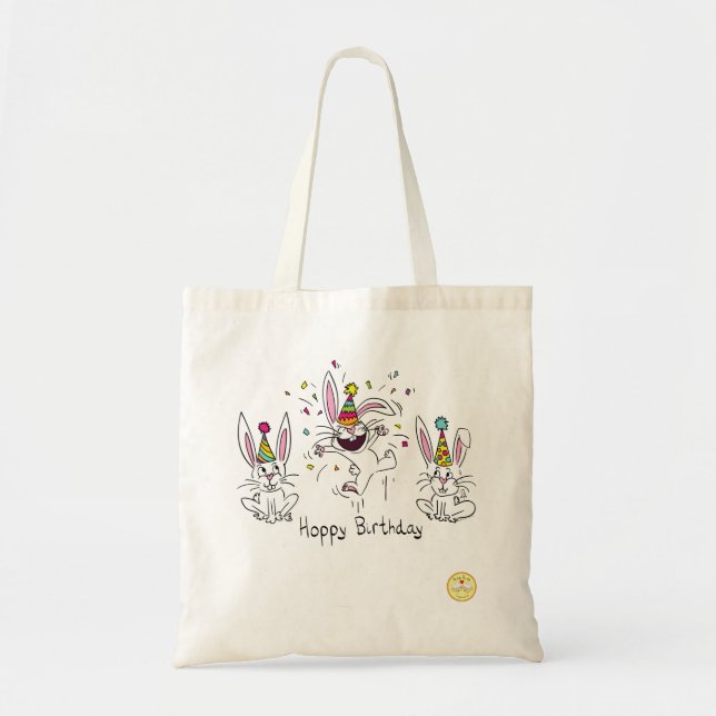 Lycklig Hoppy Birthday Bunny Rabbits Tote Bag Tygkasse (Framsidan)