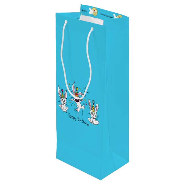 Lycklig Hoppy Birthday Bunny Rabbits Vin Gift Bag (Baksidan Vinklad)