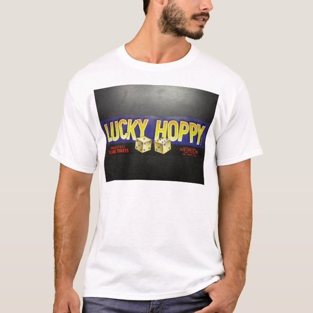 Lycklig Hoppy etikett T-shirt (Framsida)