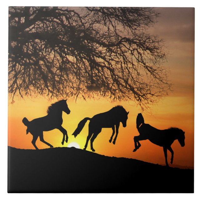 Lycklig Horses Art Tile Kakelplatta (Framsidan)