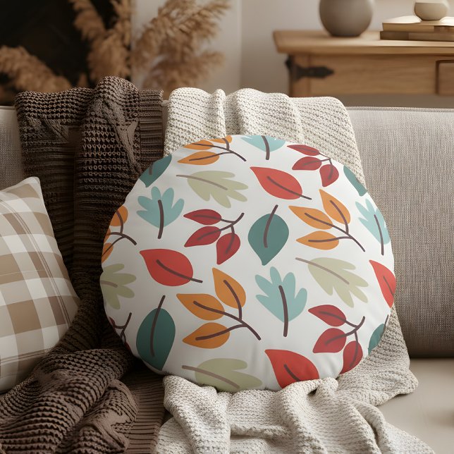 Lycklig - höstfärgad löv mönster rund kudde (fall leaves pattern round pillow)