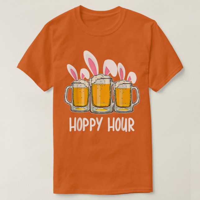 Lycklig Hour Bunny Ear Beer Älskare Funny Påsk Hol T Shirt (Design framsida)
