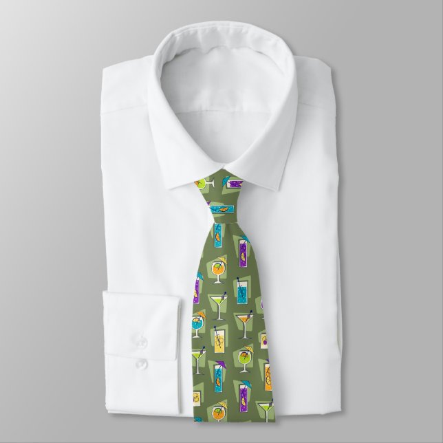 Lycklig Hour Fifties Cocktail Moss Grönt Tie Slips (Bunden)
