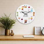 Lycklig Hour någonstans Tropical Cocktail Beer Vin Stor Klocka<br><div class="desc">Den här designen har skapats genom digital grafik. Det kan vara personlig i området att tillhandahålla eller anpassa genom att klicka för att anpassa ytterligare alternativ och ändra namn, initialer eller ord. Du kan också ändra texten färg och stil eller ta bort texten för en bilddesign. Kontakta mig på colorflowcreations@gmail.com...</div>