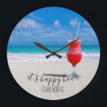 Lycklig Hour nånstans Tropical Beach Cocktail Stor Klocka<br><div class="desc">Den här designen har skapats genom digital grafik. Det kan vara personlig i området att tillhandahålla eller anpassa genom att klicka för att anpassa ytterligare alternativ och ändra namn, initialer eller ord. Du kan också ändra texten färg och stil eller ta bort texten för en bilddesign. Kontakta mig på colorflowcreations@gmail.com...</div>