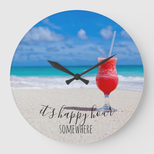 Lycklig Hour nånstans Tropical Beach Cocktail Stor Klocka (Framsida)
