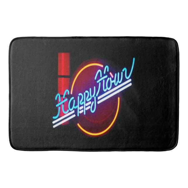 Lycklig Hour Neon-signaturskylt Bath Mat Badrumsmatta (Framsidan)