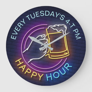 Lycklig Hour Neon Signs Stil Text Beer Stain Stor Klocka