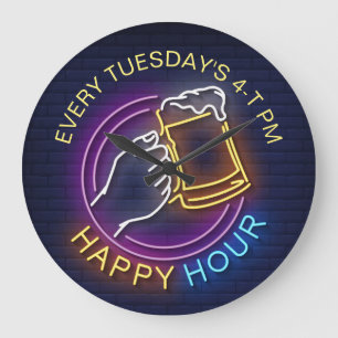 Lycklig Hour Neon Signs Stil Text Beer Stain Stor Klocka