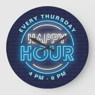 Lycklig Hour Neon Signs Stil Text Stor Klocka