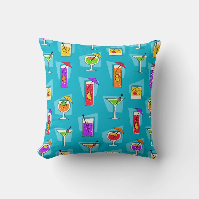 Lycklig Hour Retro Hawaiian Tropical Drinks Kudde (Framsida)