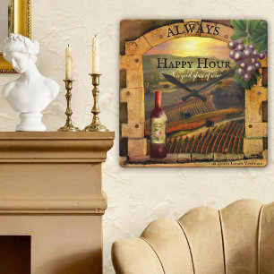 Lycklig Hour Vin Vineyard Fine Art Wall Clock Fyrkantig Klocka