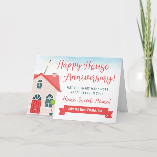 Lycklig House-årsdag för Tack-bilen från Realtor Tack Kort (Framsida)