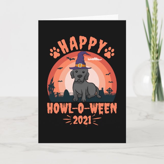 Lycklig Howl O Ween 2021 Svart lab Kort (Framsida)