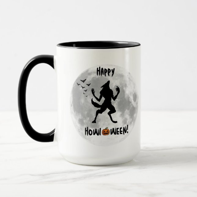 Lycklig Howl-o-ween Funny Werevarcoffee Mugg (Vänster)
