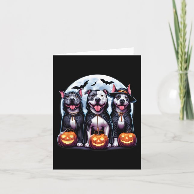 Lycklig Howl-o-ween Halloween Pitbull Hund Pumpkin Kort (Framsida)