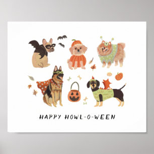 Lycklig Howl-o-ween Paíed Hundar Poster