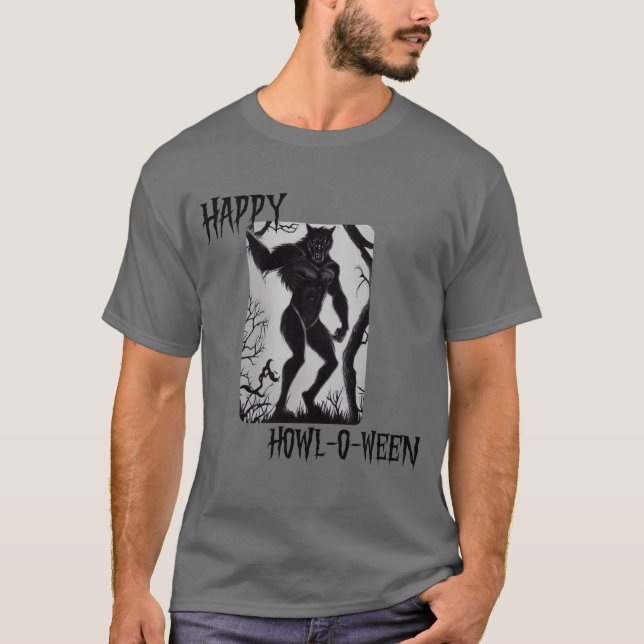 Lycklig Howl-o-ween Werevarg T Shirt (Framsida)
