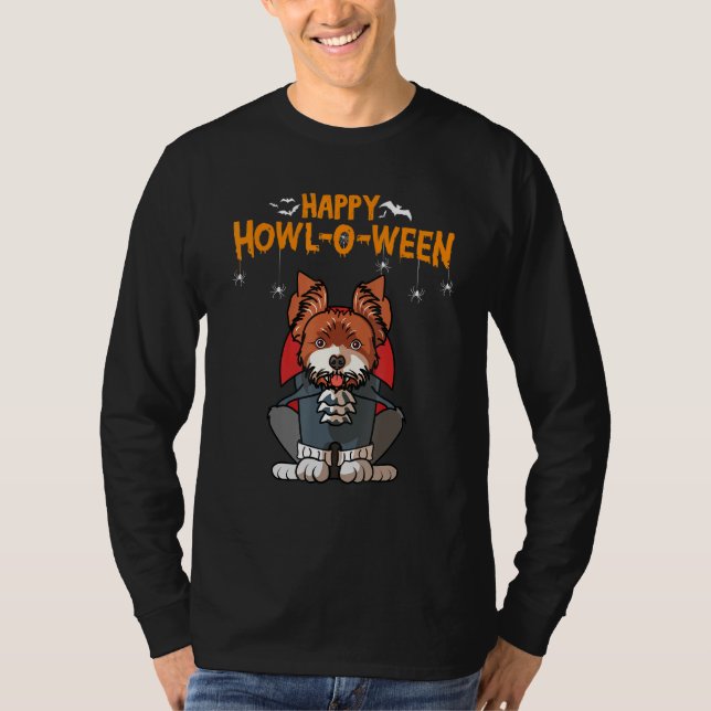 Lycklig Howl O Ween Yorkshire Terrier Vampire Hund T Shirt (Framsida)