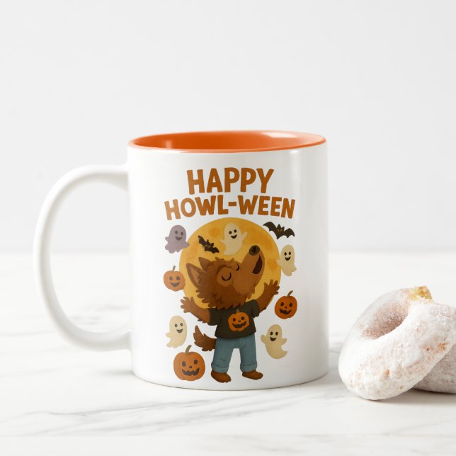 Lycklig Howl-ween Cute Werevaroween Två-Tonad Mugg (Med munk)
