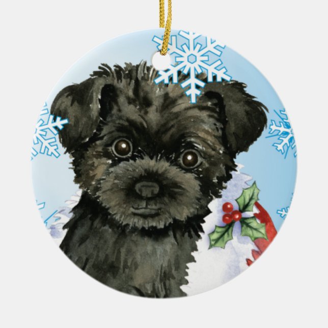 Lycklig Howliday Affenpinscher Julgransprydnad Keramik (Framsidan)