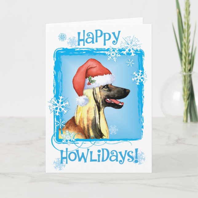 Lycklig Howliday Afghan Hound Card Helgkort (Framsida)