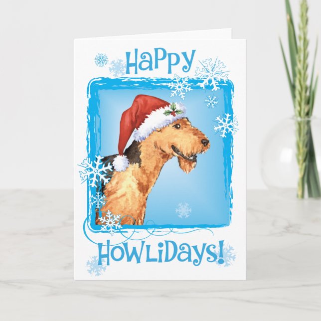 Lycklig Howliday Airedale Helgkort (Framsida)