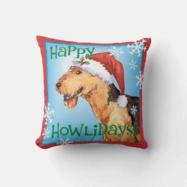Lycklig Howliday Airedale Kudde (Framsida)
