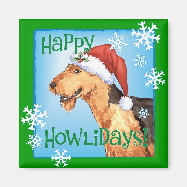 Lycklig Howliday Airedale Magnet (Framsidan)