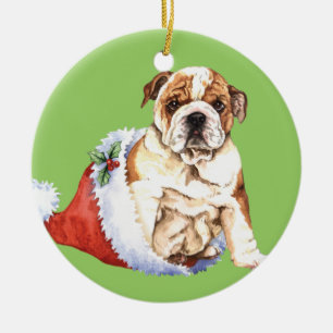 Lycklig Howliday bulldogg Julgransprydnad Keramik