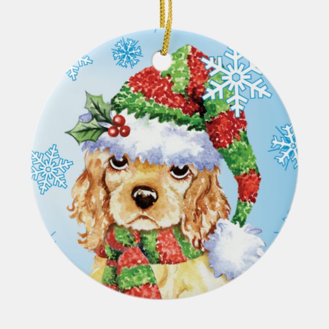 Lycklig Howliday cockerspanielSpaniel Julgransprydnad Keramik (Framsidan)