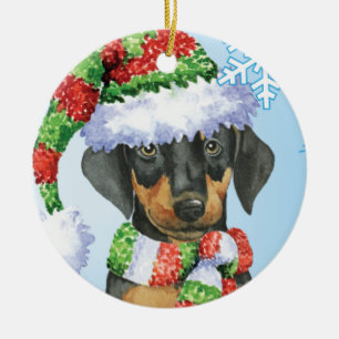 Lycklig Howliday Doberman Julgransprydnad Keramik