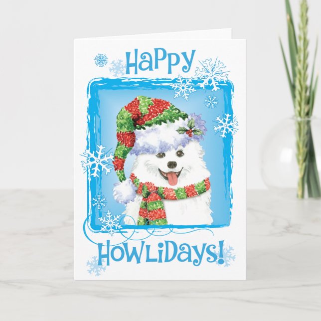 Lycklig Howliday Eskimo Hund Helgkort (Framsida)