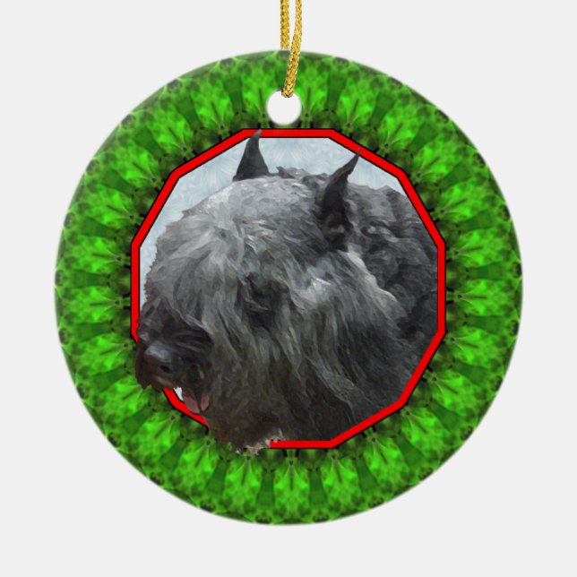 Lycklig Howliday för Bouvier des Flandres Julgransprydnad Keramik (Framsidan)