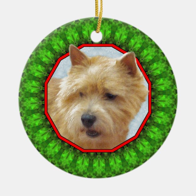 Lycklig Howliday för Norwich Terrier Julgransprydnad Keramik (Framsidan)