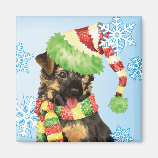 Lycklig Howliday German Shepherd Magnet (Framsidan)