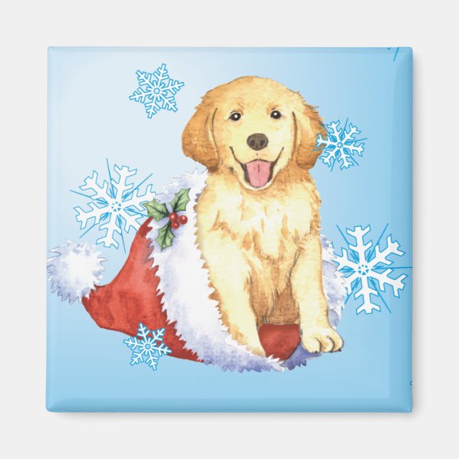 Lycklig Howliday Golden Retriever Magnet (Framsidan)