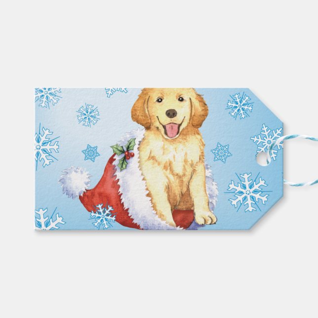 Lycklig Howliday Golden Retriever Presentetikett (Framsidan (Horisontell))