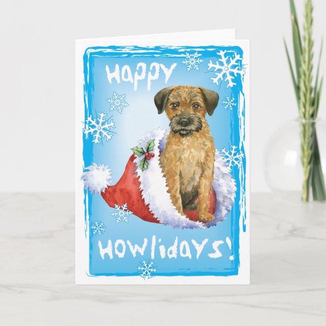 Lycklig Howliday Gräns Terrier Helgkort (Framsida)