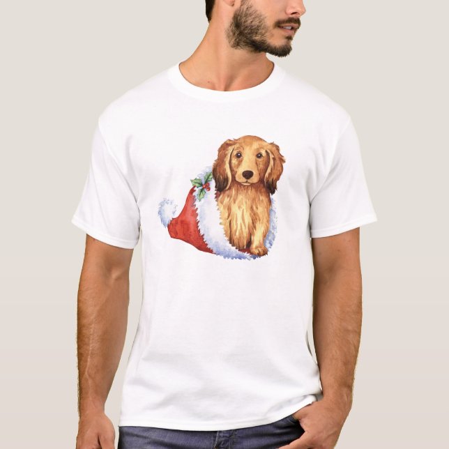 Lycklig Howliday långhårig tax T-shirt (Framsida)