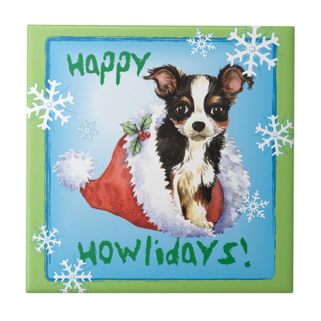 Lycklig Howliday Long Jacka Chihuahua Kakelplatta (Framsidan)