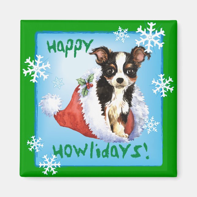 Lycklig Howliday Long Jacka Chihuahua Magnet (Framsidan)