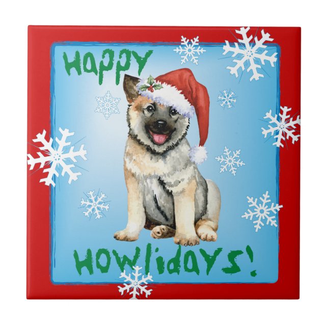 Lycklig Howliday Norsk Elkhound Ceramic Tile Kakelplatta (Framsidan)