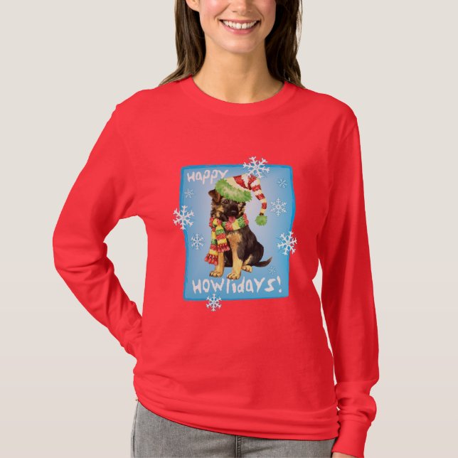 Lycklig Howliday tysk herde T Shirt (Framsida)