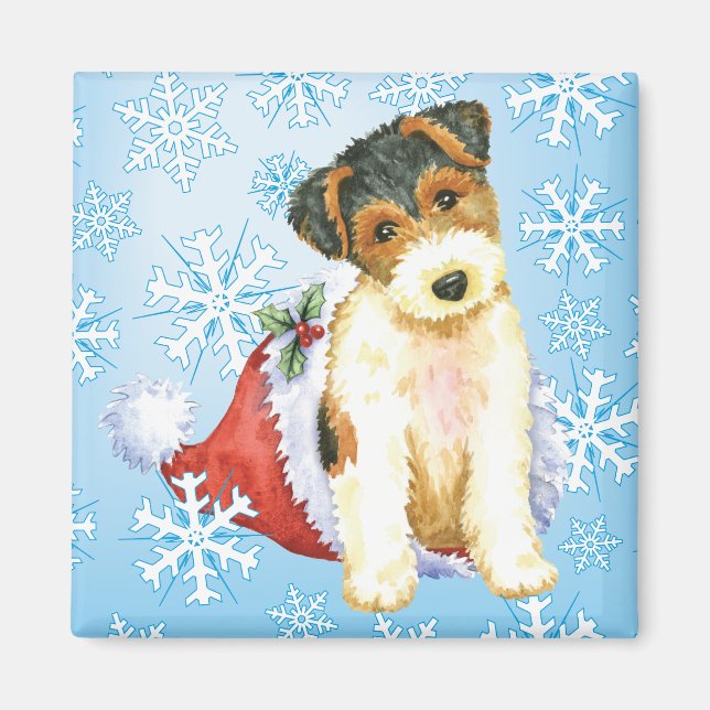Lycklig Howliday Wire Fox Terrier Magnet (Framsidan)