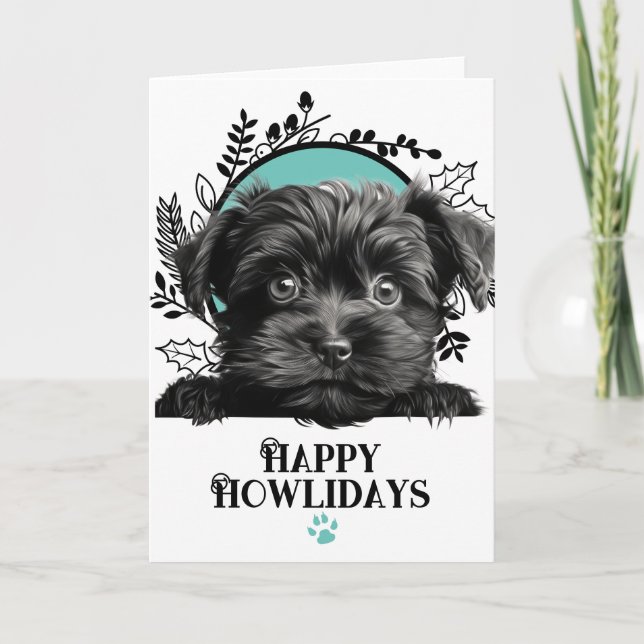 Lycklig Howlidays Affenpinscher Hund jul Helgkort (Framsida)
