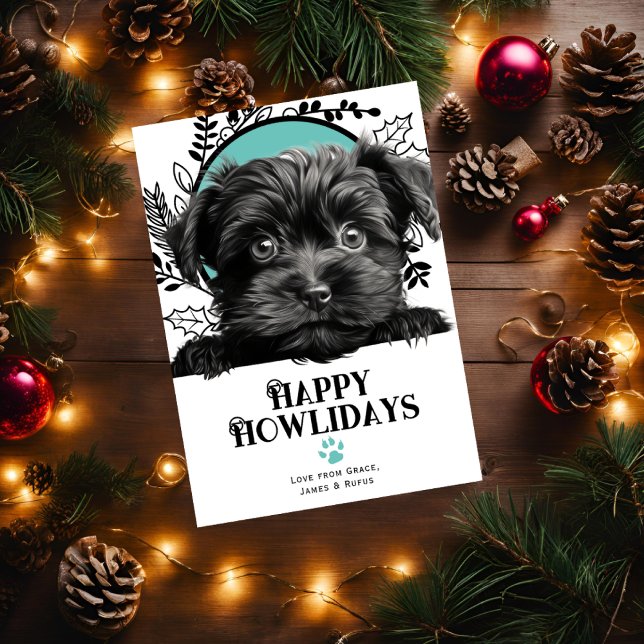 Lycklig Howlidays Affenpinscher Hund jul Julkort (Happy Howlidays Affenpinscher Dog Christmas Holiday Cards from Ricaso. Cute dog breed holiday cards)
